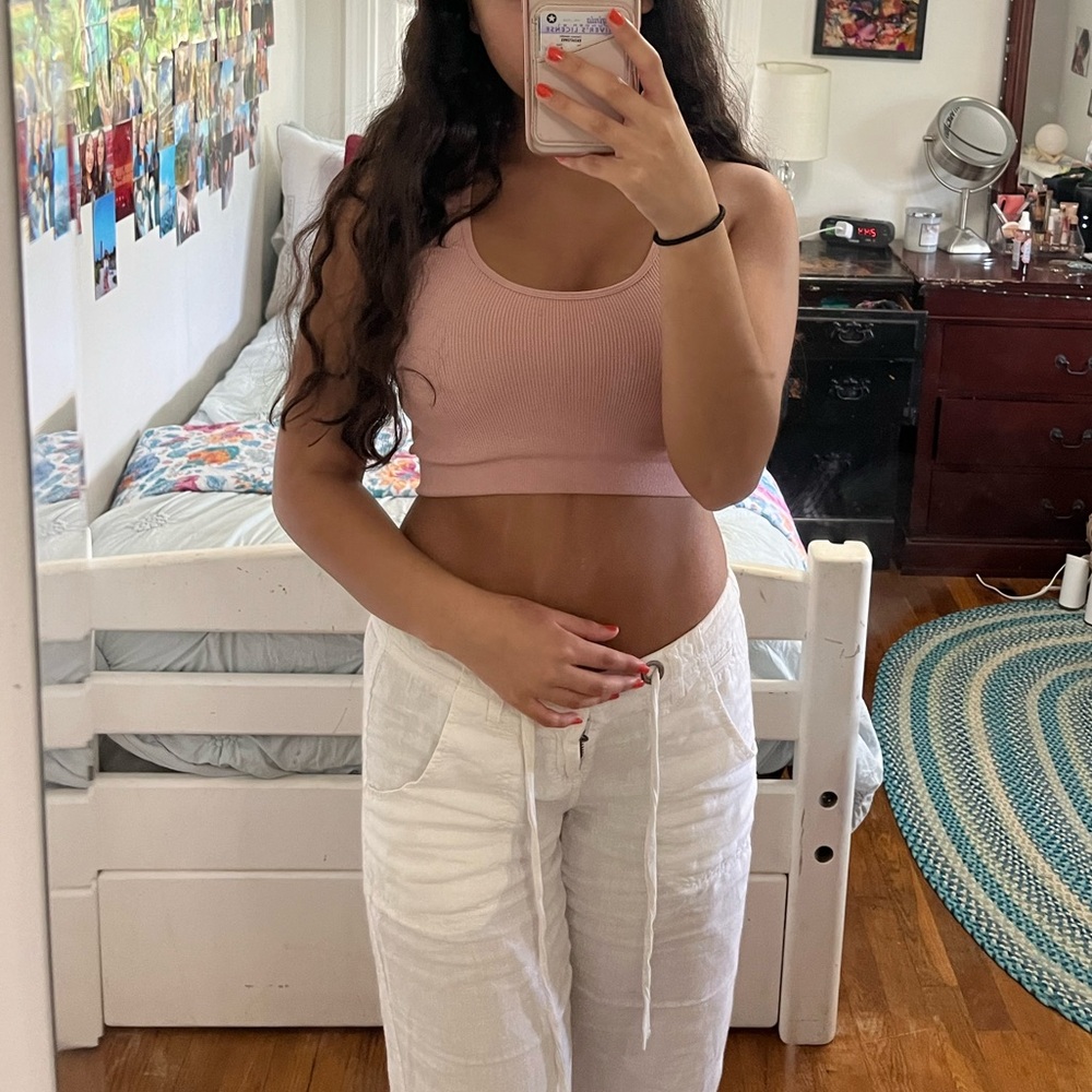 Pink Ribbed cropped tank top/sports bra